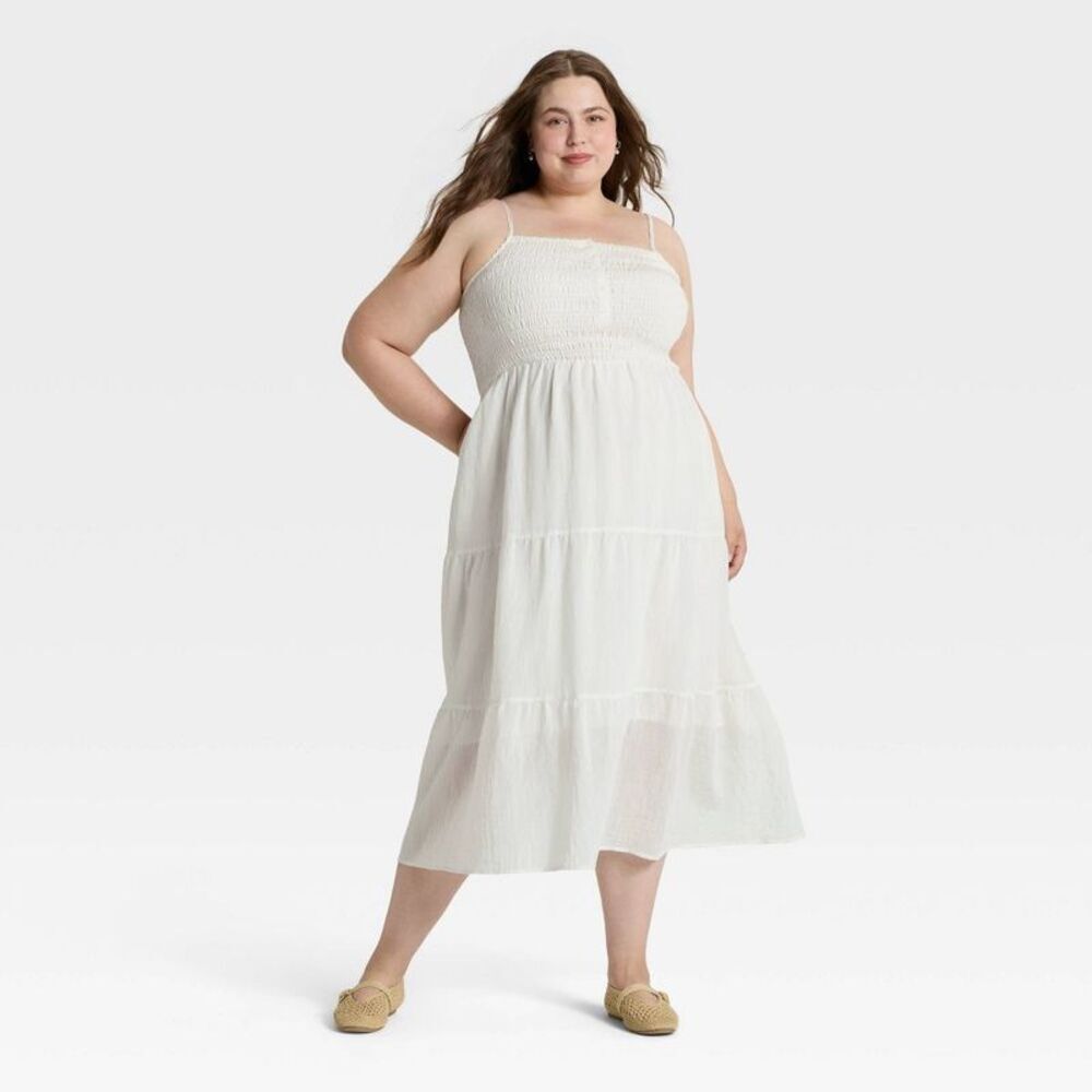 Women's Button-Front Smocked Maxi Sundress - Universal Thread White XXL